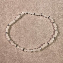 Jade blanc - Bracelet perles facettées 3mm et perles en argent- 6e chakra